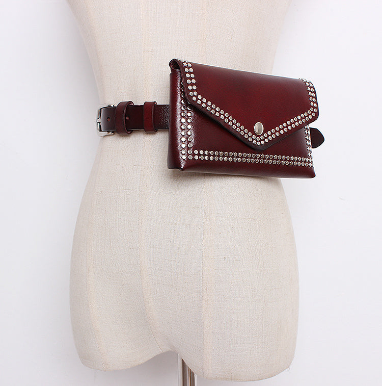 Riveted Two-Layer Cowhide Leather Wallet Belt