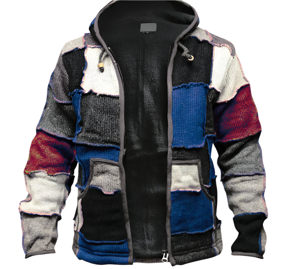 Men's Knitted Patchwork Zip Up Jacket