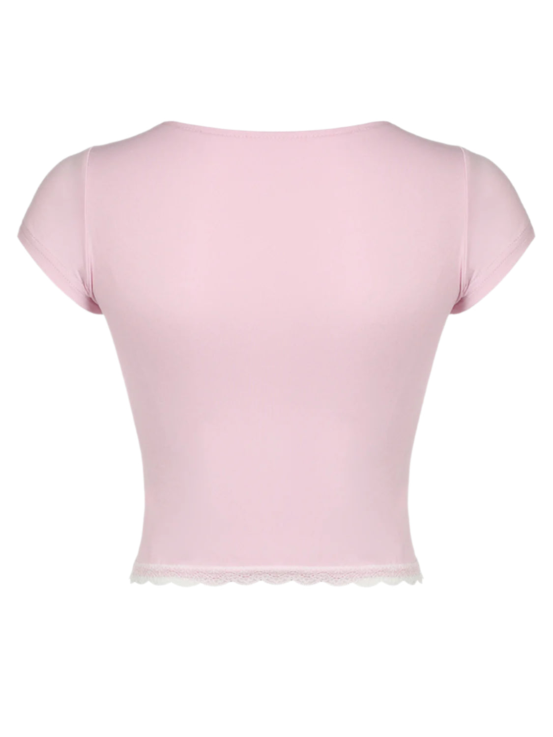 Lace Detail Sweetheart Neck Short Sleeve T-Shirt