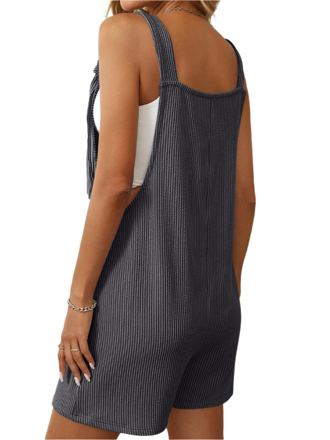 Mandy Texture Adjustable Strap Overalls with Pockets