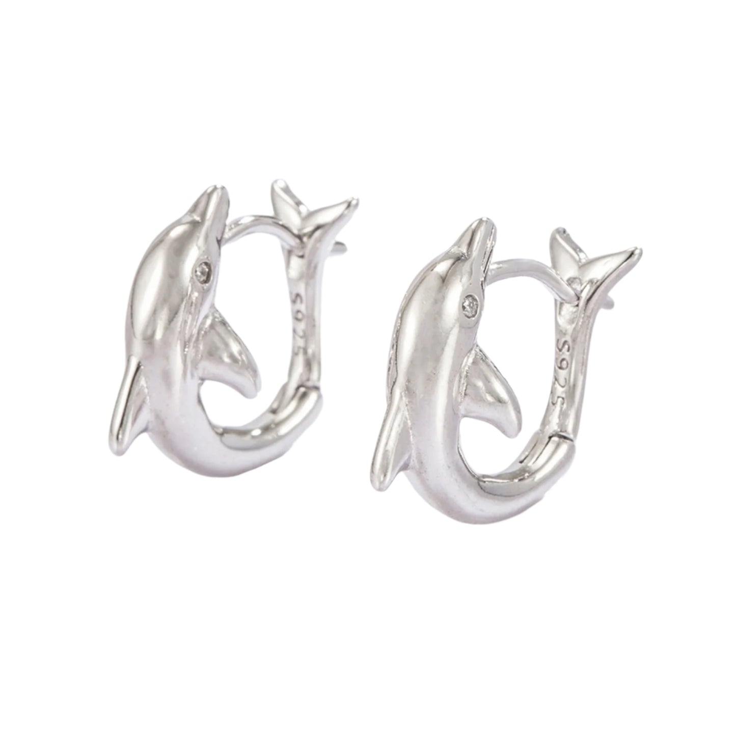925 Sterling Silver Zircon Dolphin Earrings