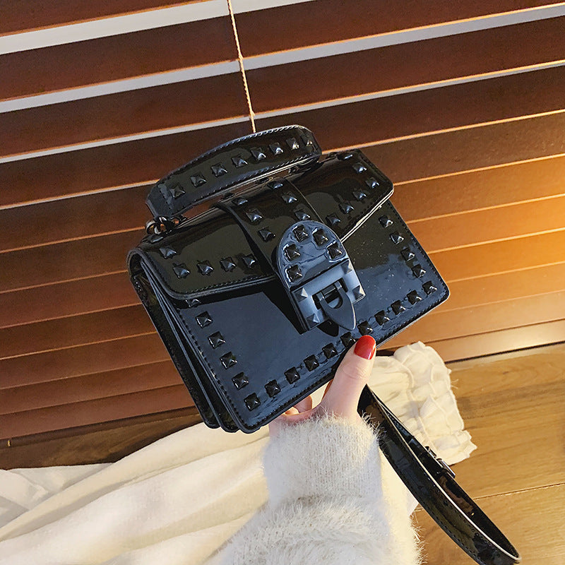 Riveted Square Patent Leather Handbag