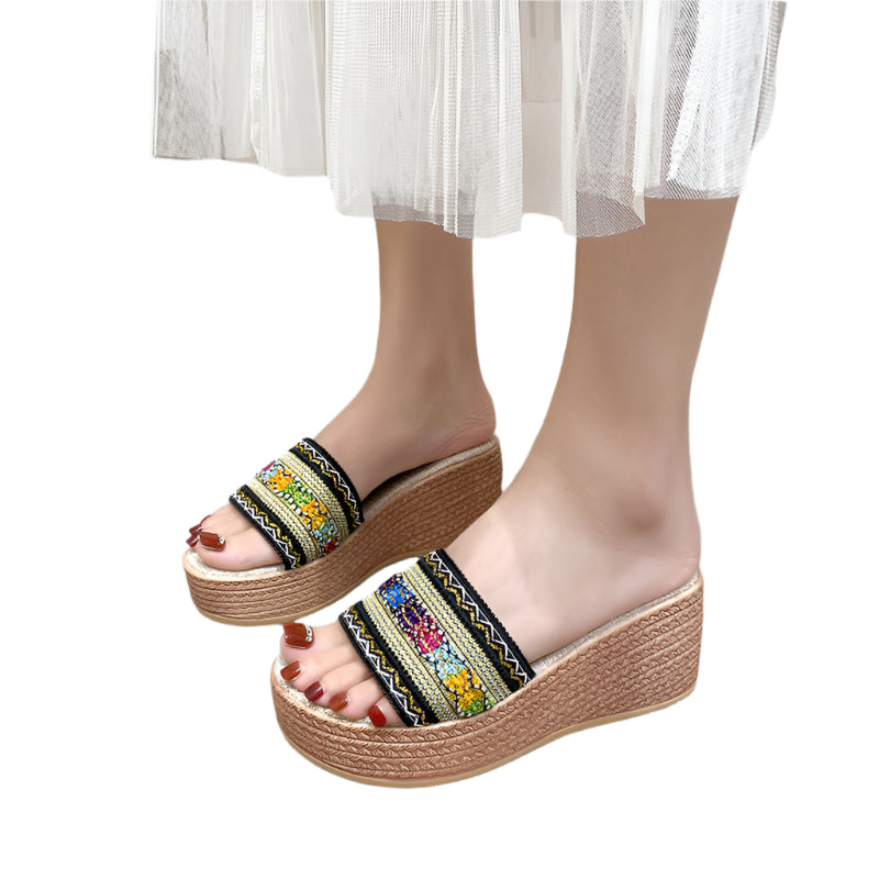 Contrast Cloth Wedge Sandals