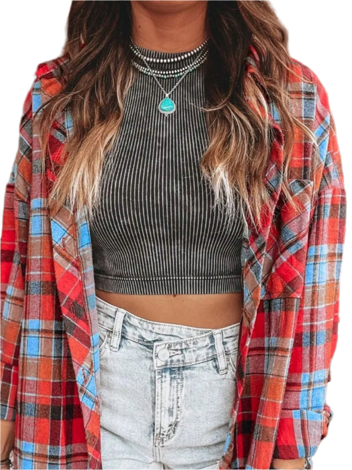 Plaid Collared Neck Long Sleeve Shirt