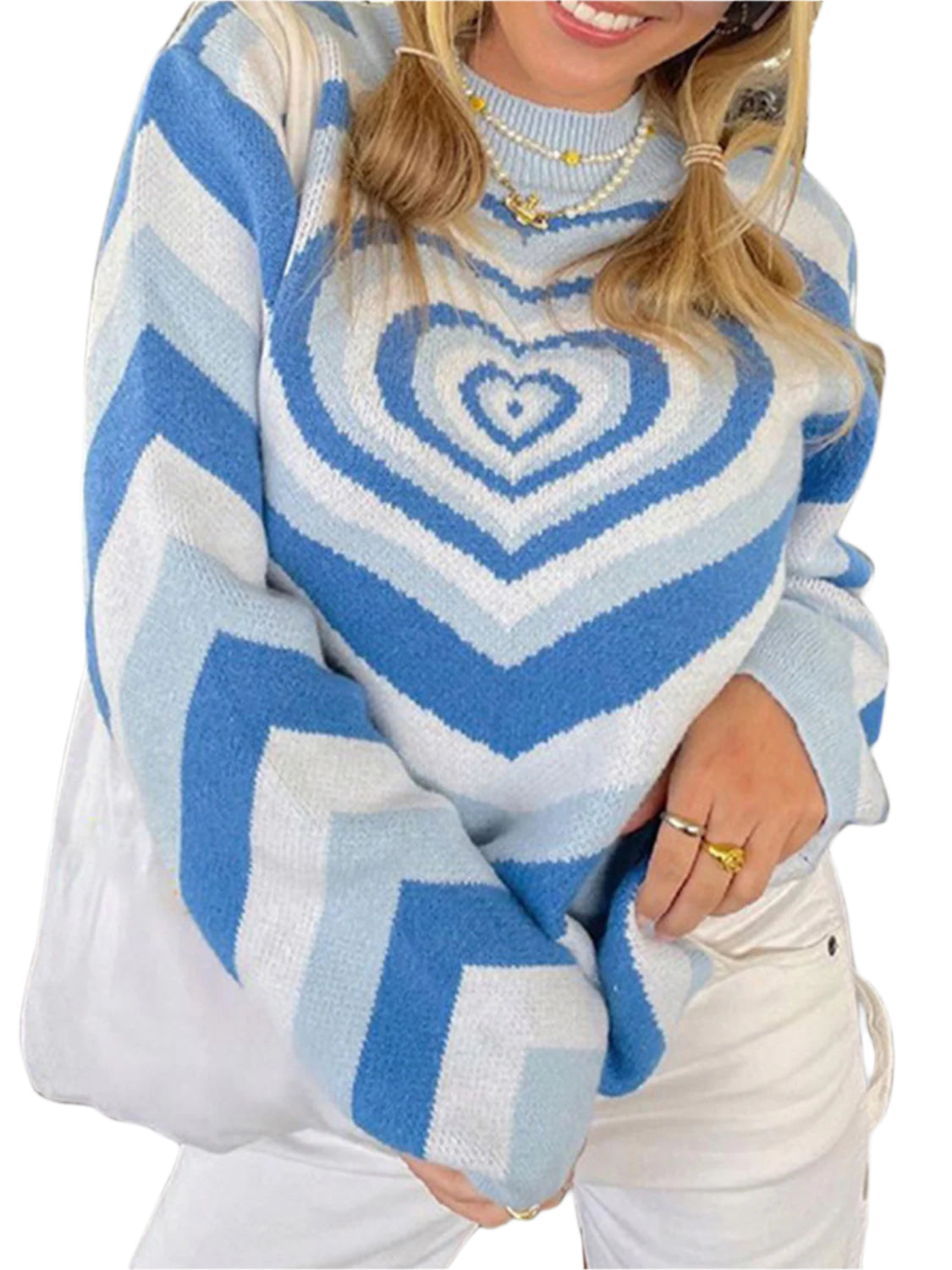 Heart Mock Neck Long Sleeve Sweater