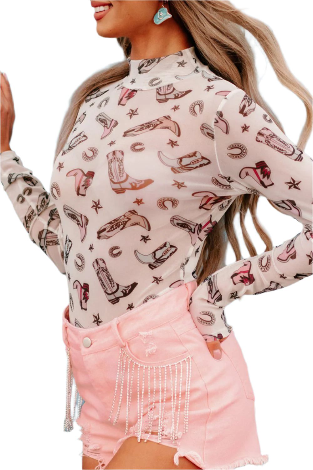 Printed Mock Neck Long Sleeve Bodysuit