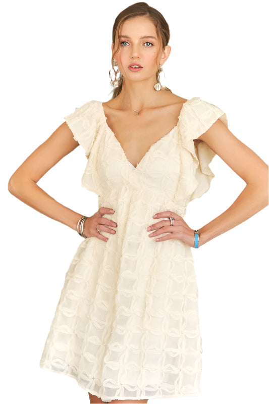 ADORA Tie Back V-Neck Ruffle Sleeve Dress