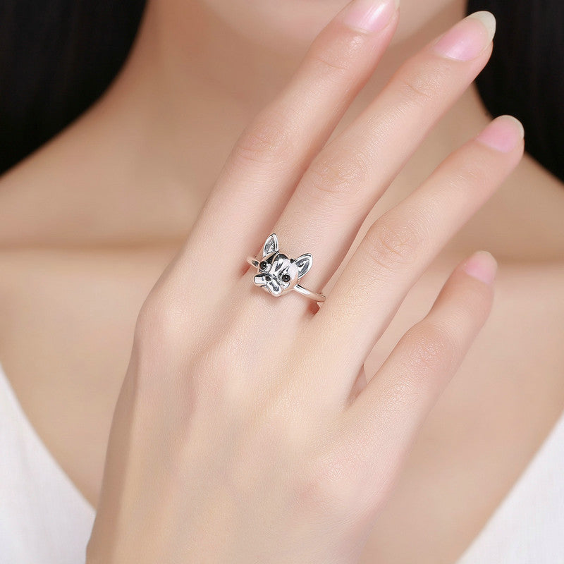 925 Sterling French Bulldog Ring
