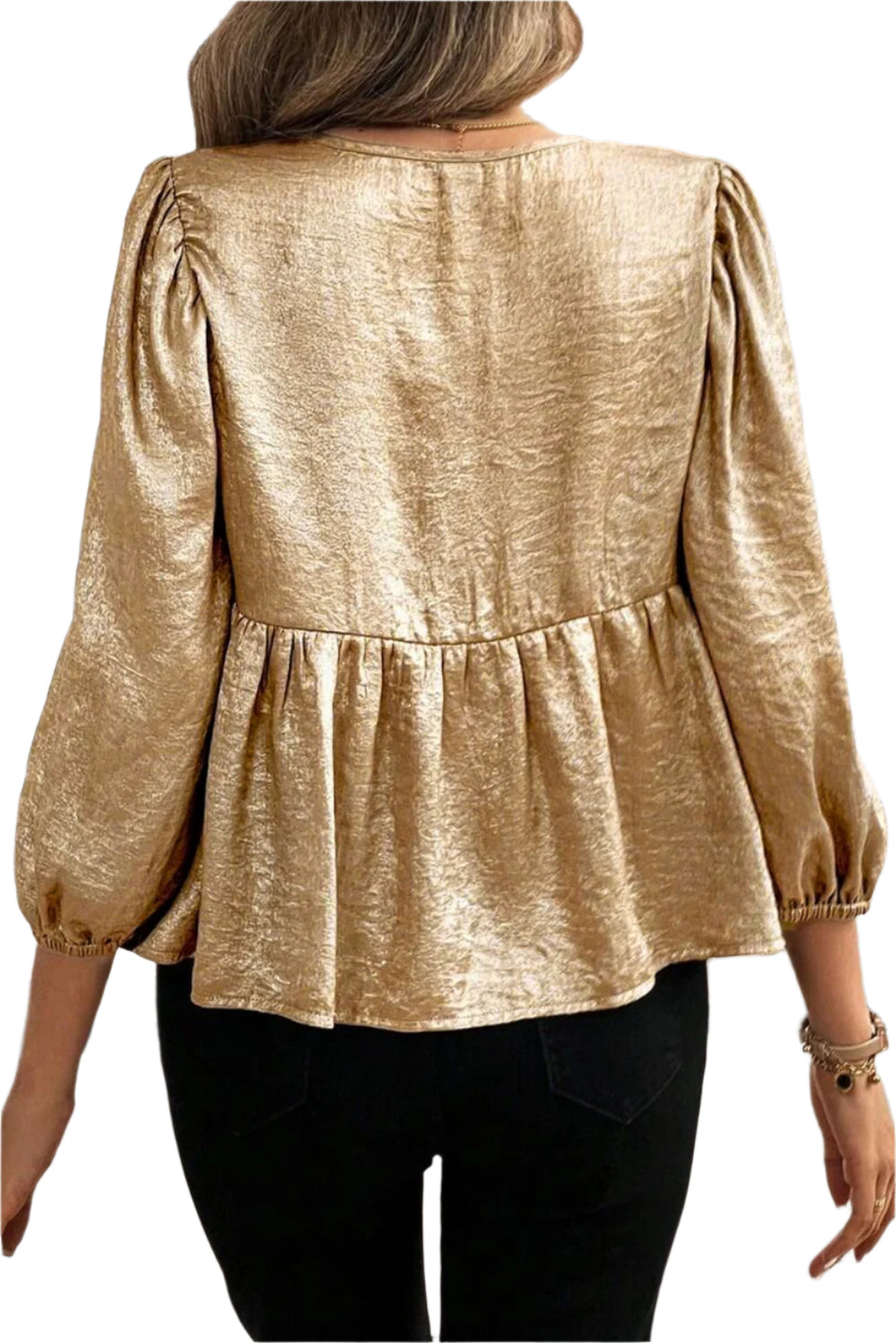 Tied Peplum Three-Quarter Sleeve Blouse