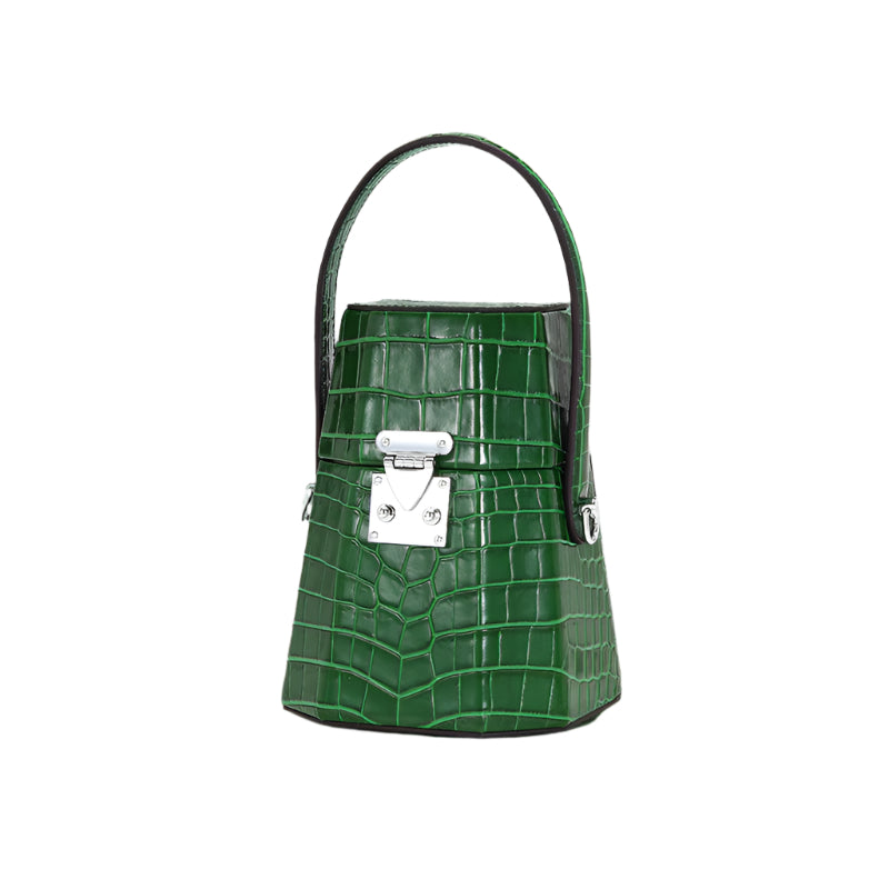 Single Strap Cowhide Unique Trapezoid Shaped Handbag
