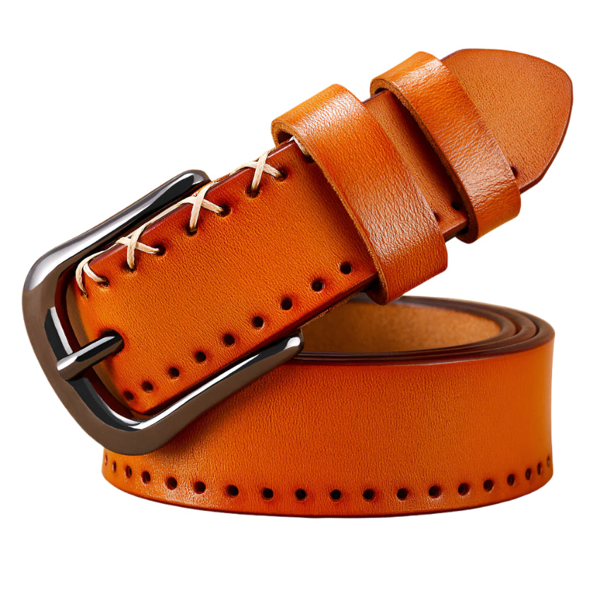 Contrast Top Stitch Cowhide Leather Belt