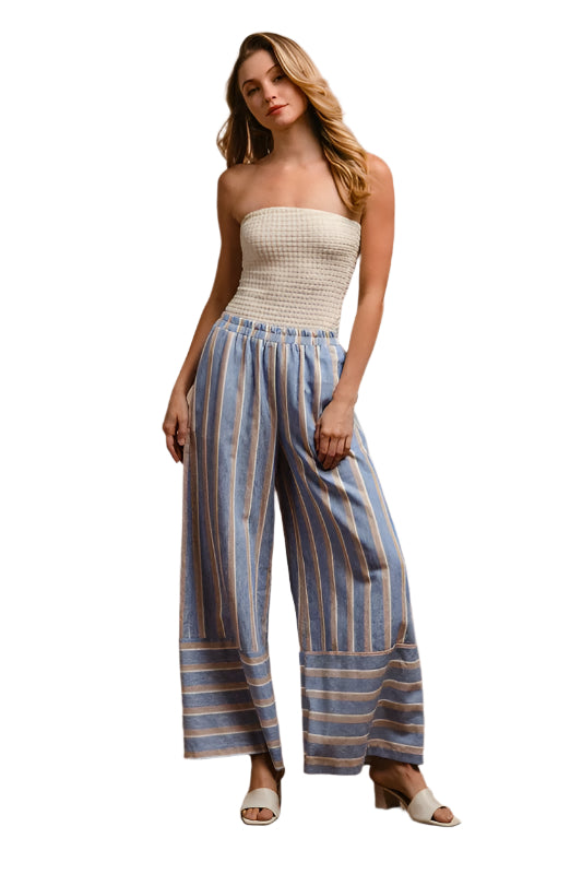 BiBi Striped Wide Leg Pants with Pockets