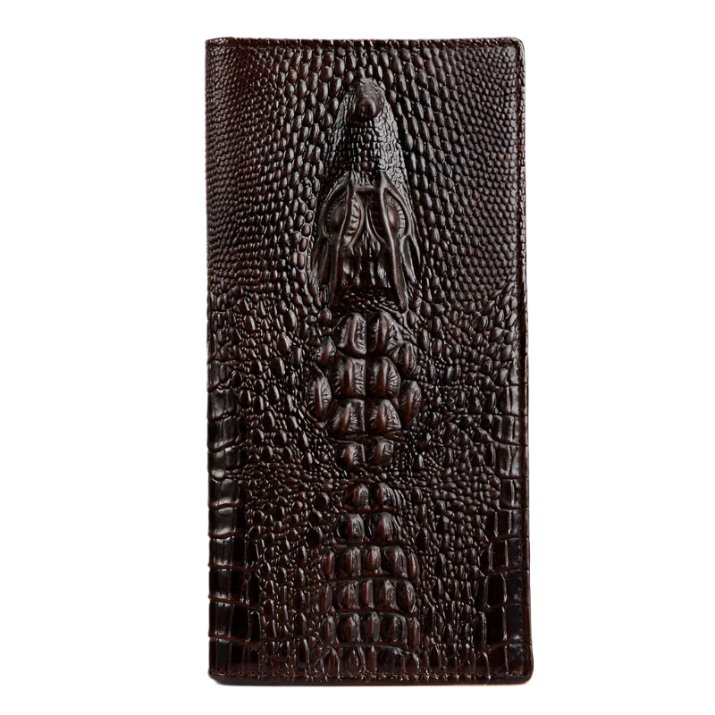 Crocodile Embossed Cowhide Leather Wallet with Strap