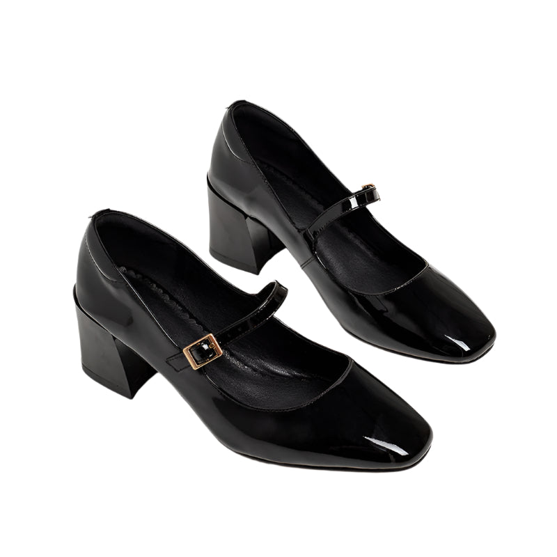 Patent Cowhide Leather Heeled Shoe