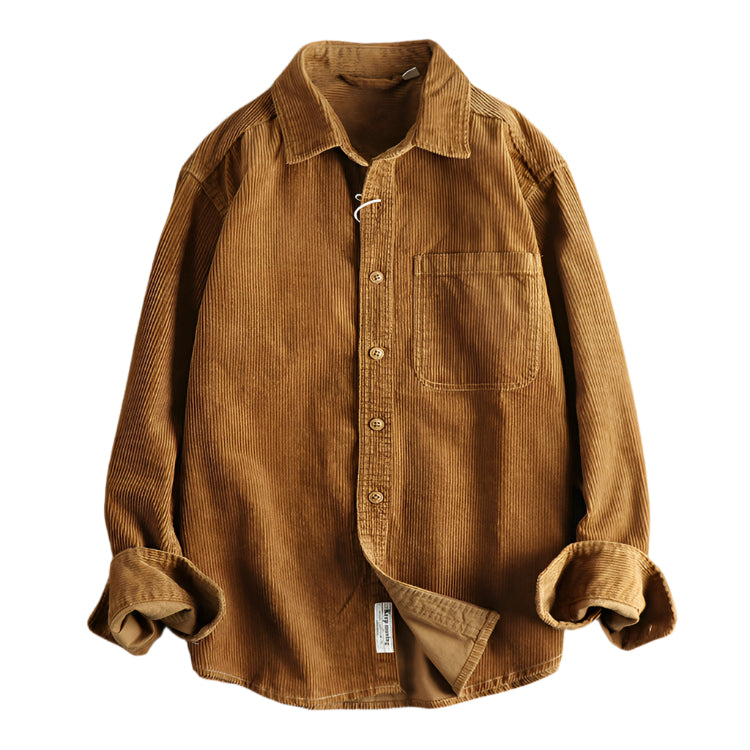 Pure Cotton Corduroy Washed Long Sleeve Button Down Shirt