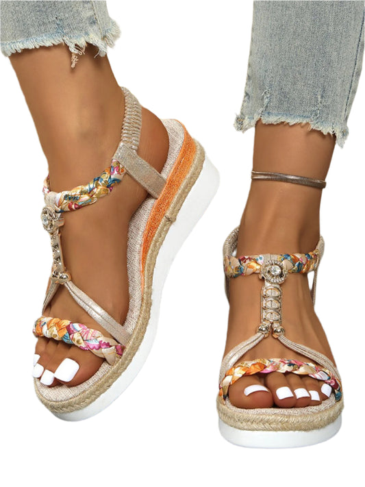 Contrast Woven Wedge Sandals