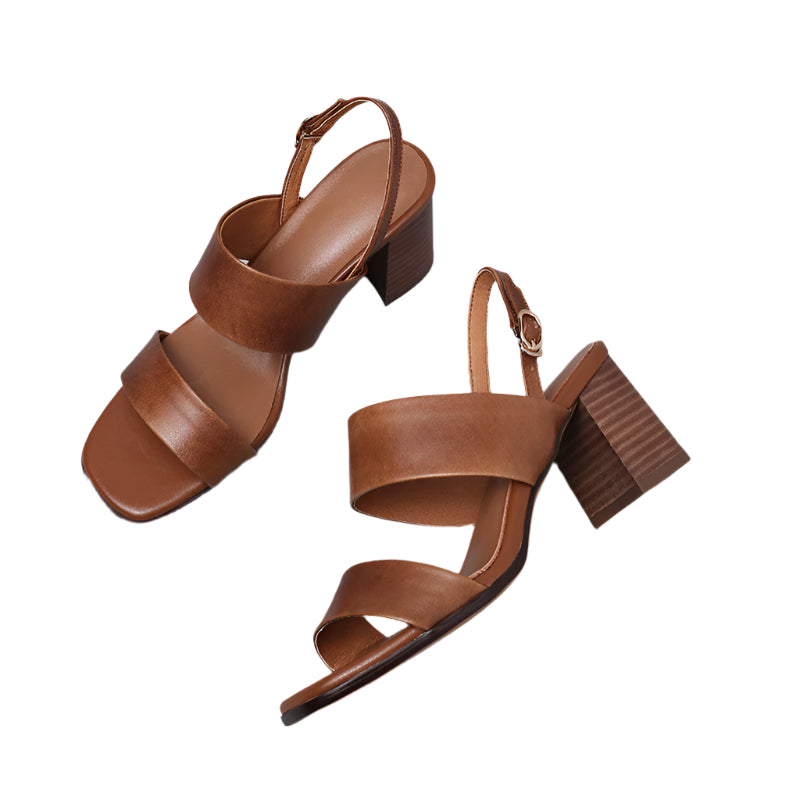 Sheepskin Wood Grain Chunky Heel Buckle Sandals