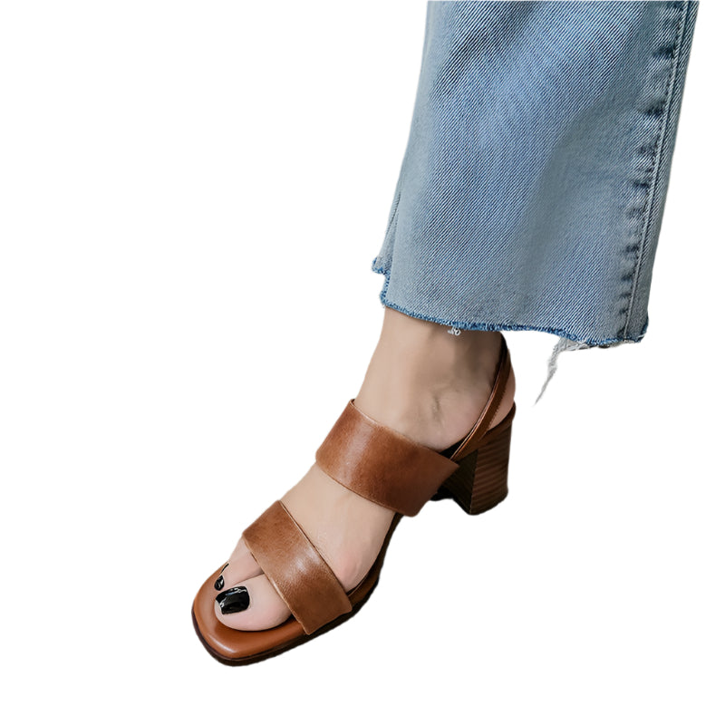 Sheepskin Wood Grain Chunky Heel Buckle Sandals