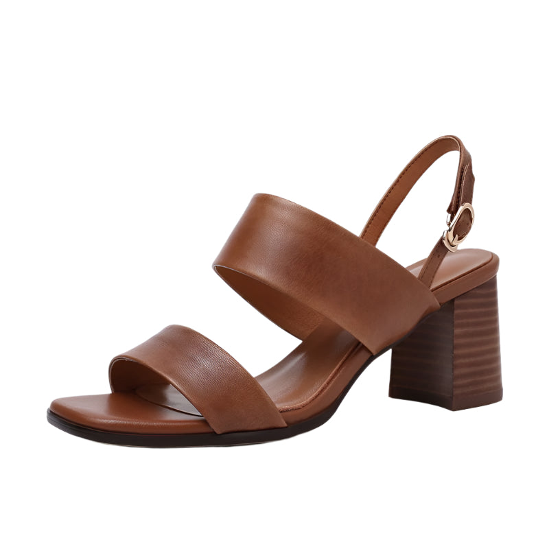 Sheepskin Wood Grain Chunky Heel Buckle Sandals