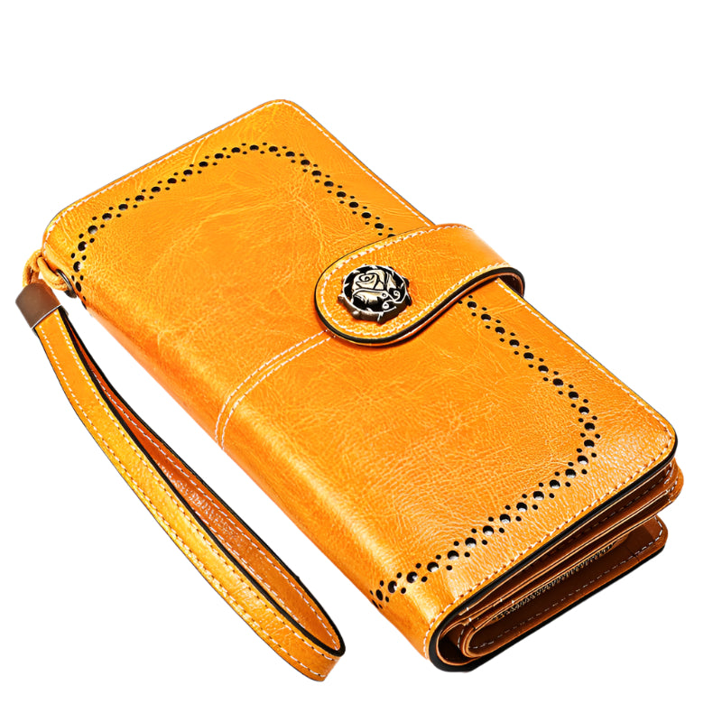 Soft Cowhide Leather Rose Buckle Wallet