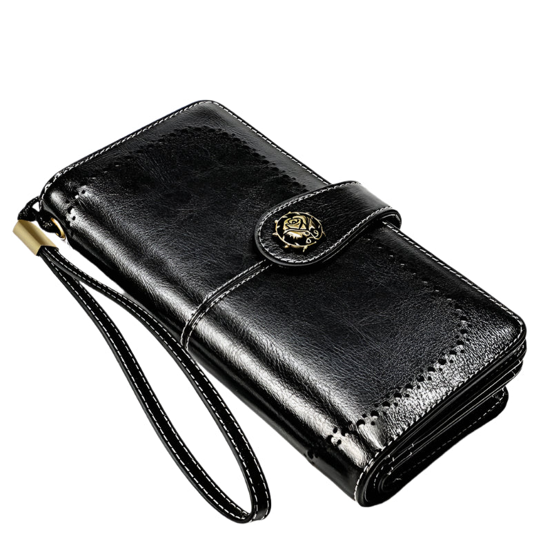 Soft Cowhide Leather Rose Buckle Wallet