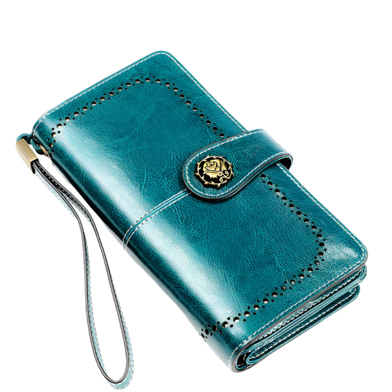 Soft Cowhide Leather Rose Buckle Wallet
