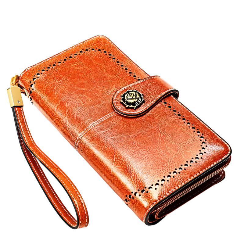 Soft Cowhide Leather Rose Buckle Wallet