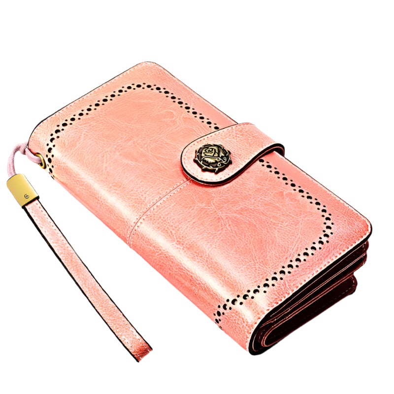 Soft Cowhide Leather Rose Buckle Wallet