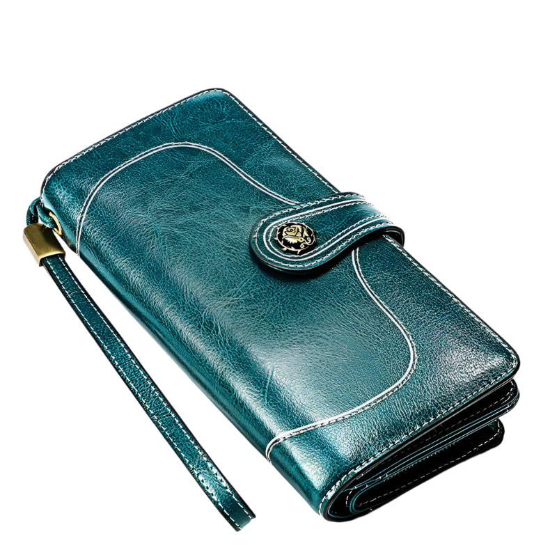 Soft Cowhide Leather Rose Buckle Wallet