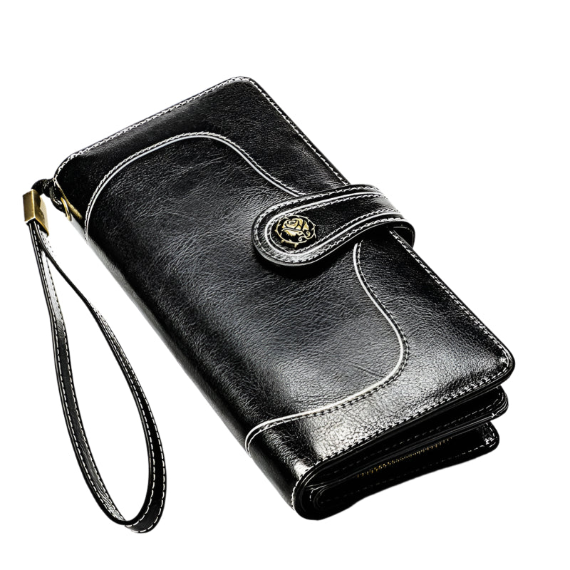 Soft Cowhide Leather Rose Buckle Wallet
