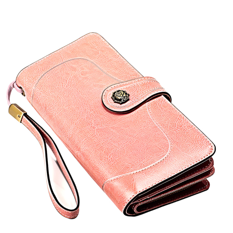 Soft Cowhide Leather Rose Buckle Wallet