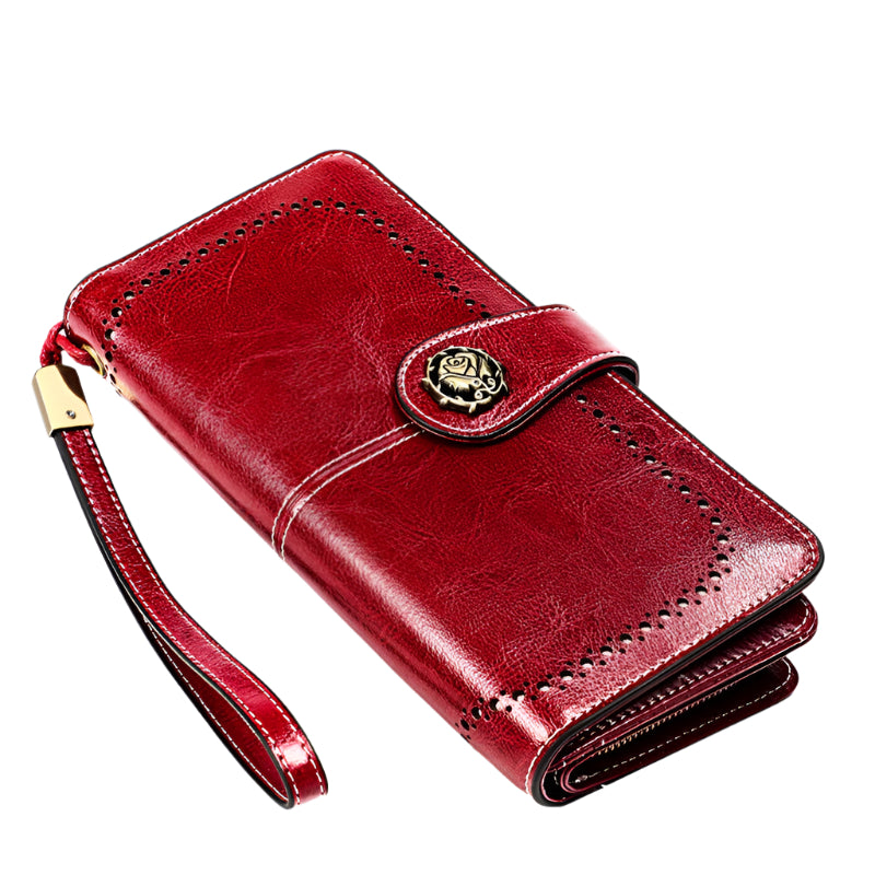 Soft Cowhide Leather Rose Buckle Wallet