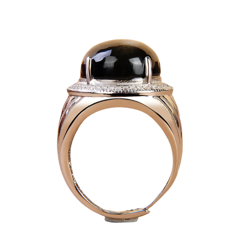 925 Sterling Silver Inlaid Golden Obsidian Adjustable Ring
