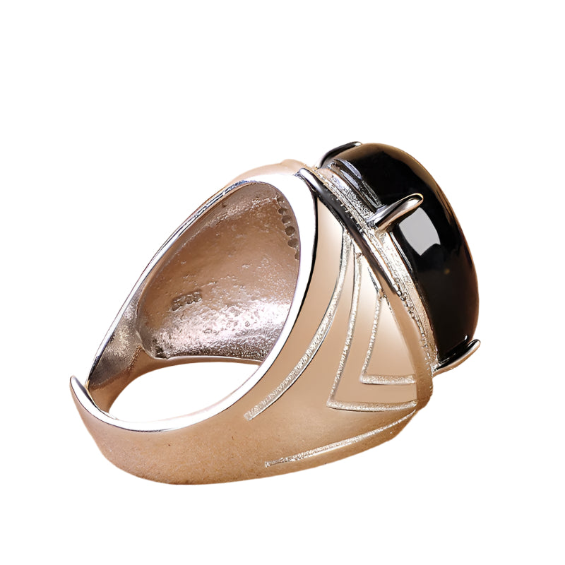 925 Sterling Silver Inlaid Golden Obsidian Adjustable Ring