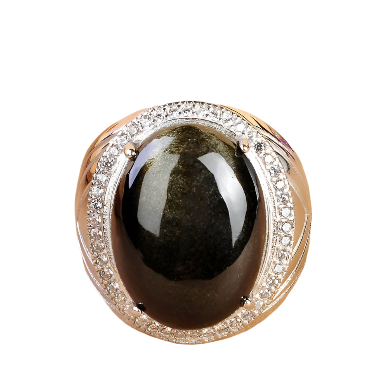 925 Sterling Silver Inlaid Golden Obsidian Adjustable Ring