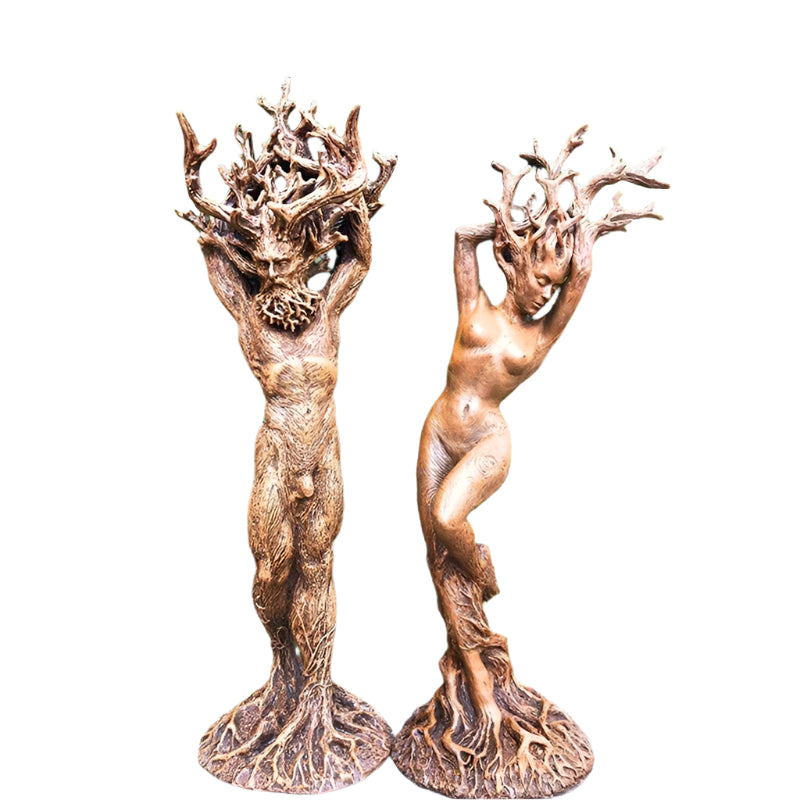 Green Man and Dryad Resin Altar Statues