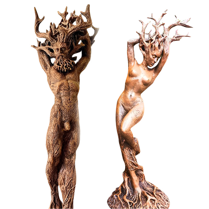 Green Man and Dryad Resin Altar Statues