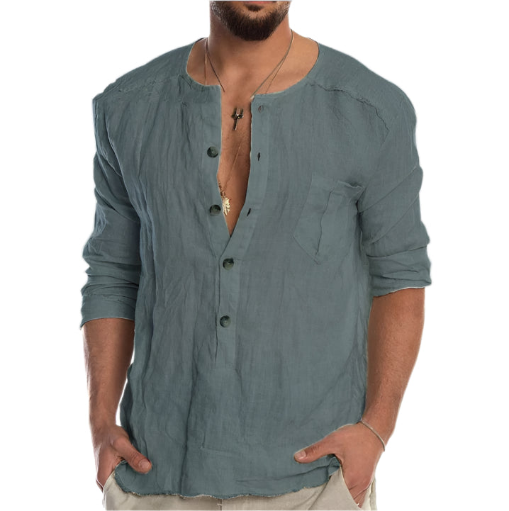 Men's Solid Color Linen Shirt