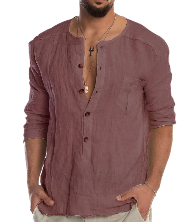 Men's Solid Color Linen Shirt