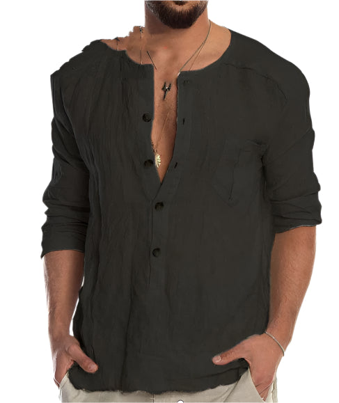 Men's Solid Color Linen Shirt