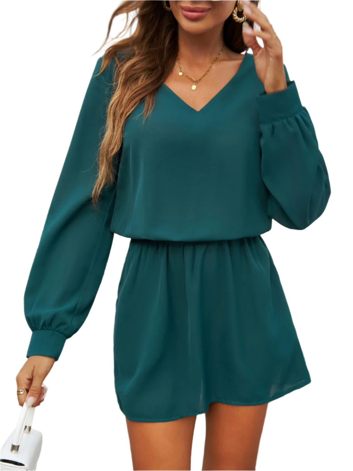 Devine Cutout V-Neck Long Sleeve Mini Dress