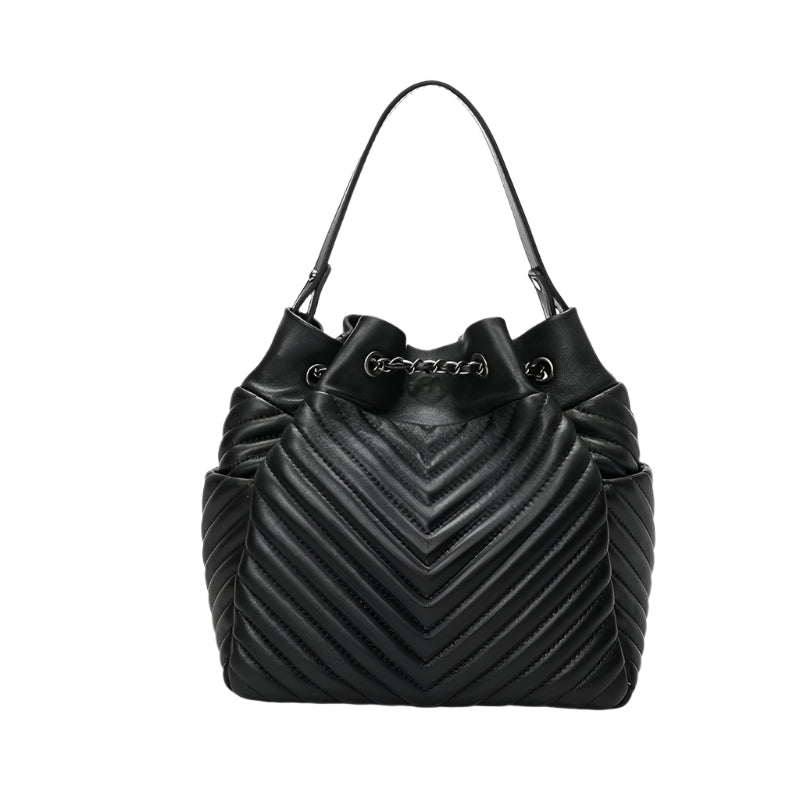 Pleated Sheepskin Genuine Leather Top Handle Handbag with Adjustable Chain Shoulder Strap