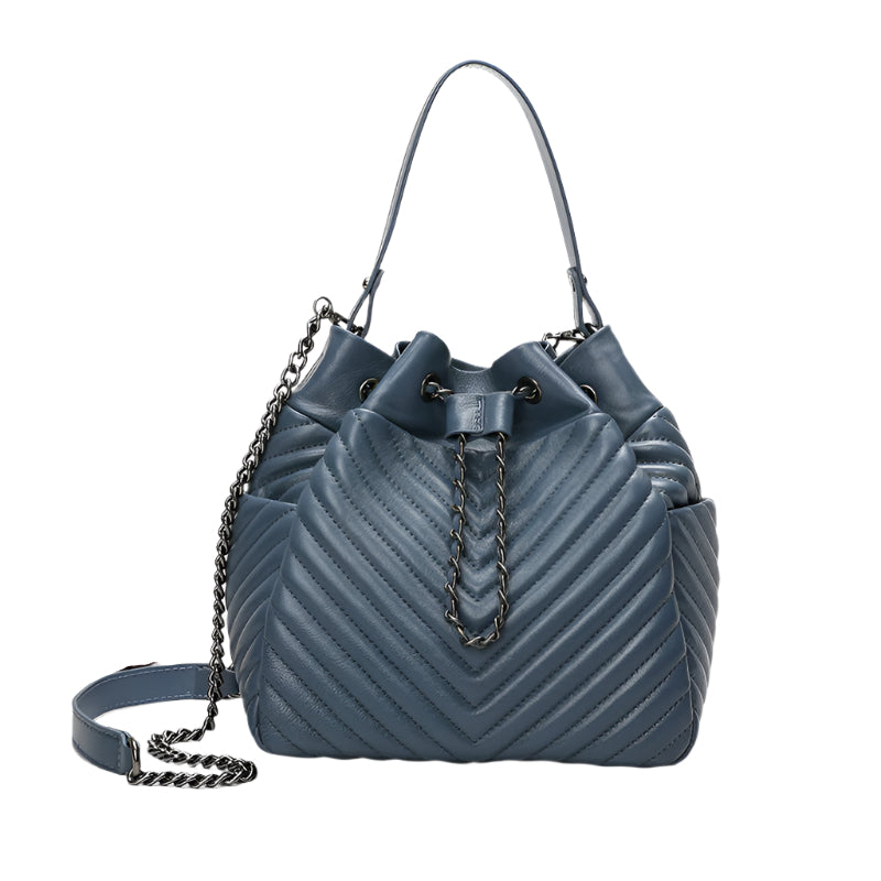Pleated Sheepskin Genuine Leather Top Handle Handbag with Adjustable Chain Shoulder Strap
