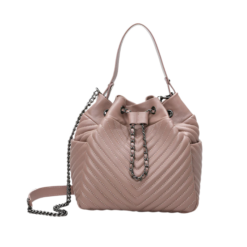 Pleated Sheepskin Genuine Leather Top Handle Handbag with Adjustable Chain Shoulder Strap