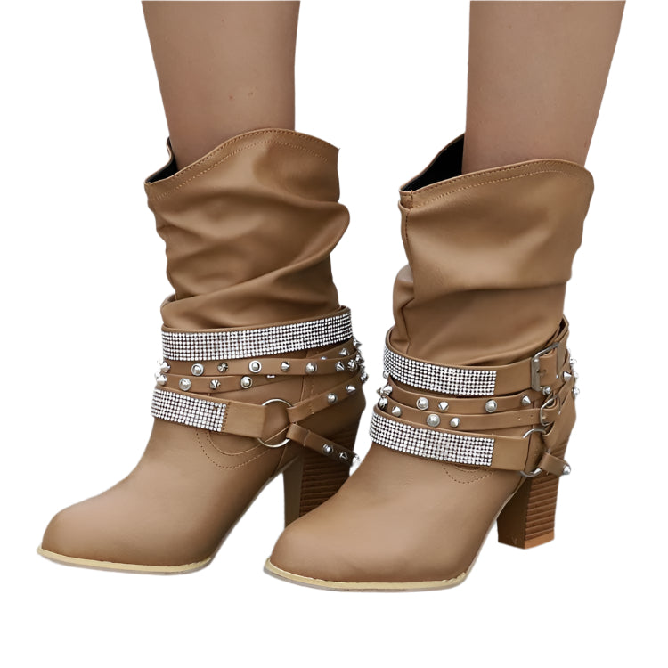 Rhinestone Belt Buckle Boots