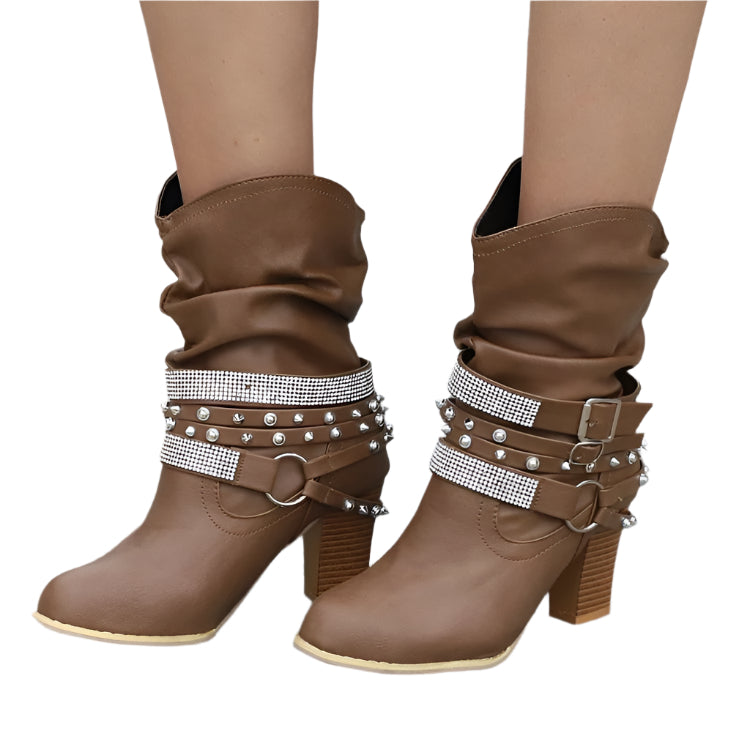 Rhinestone Belt Buckle Boots