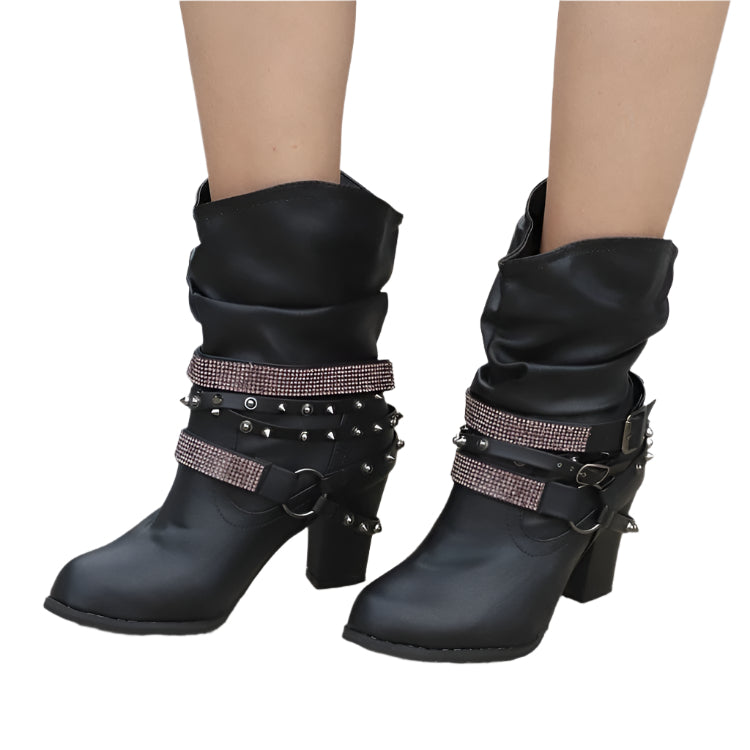 Rhinestone Belt Buckle Boots