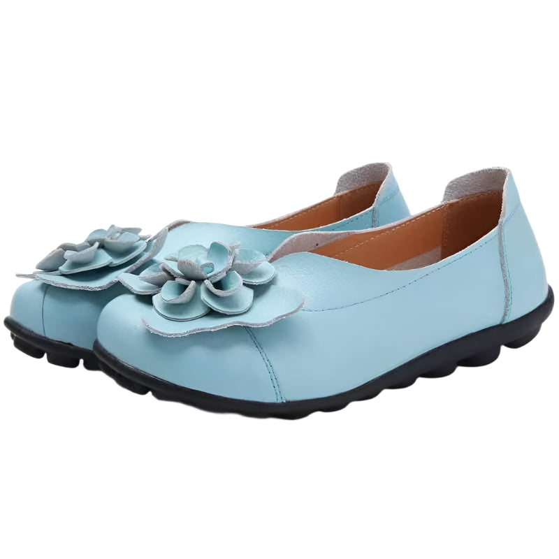 Cowhide Leather Flower Flats