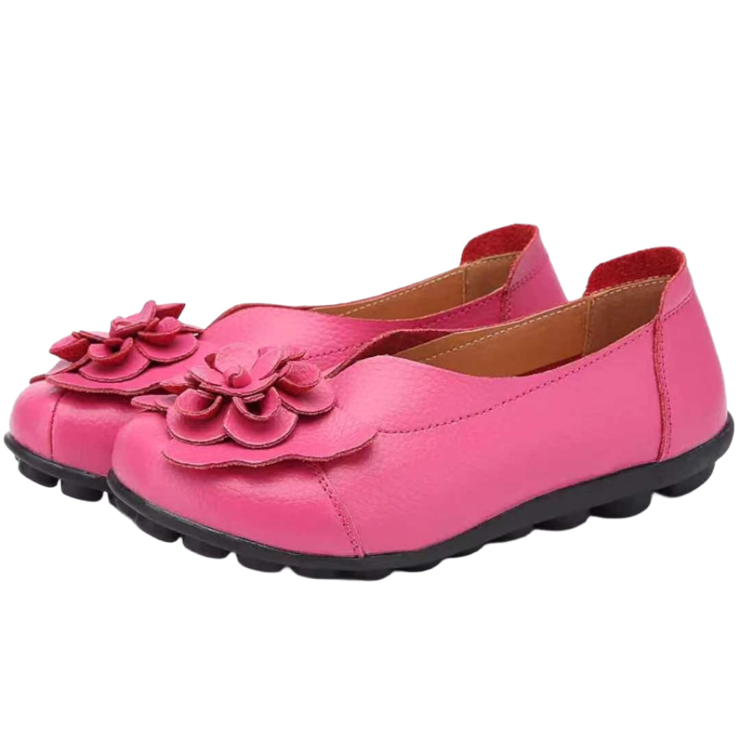 Cowhide Leather Flower Flats