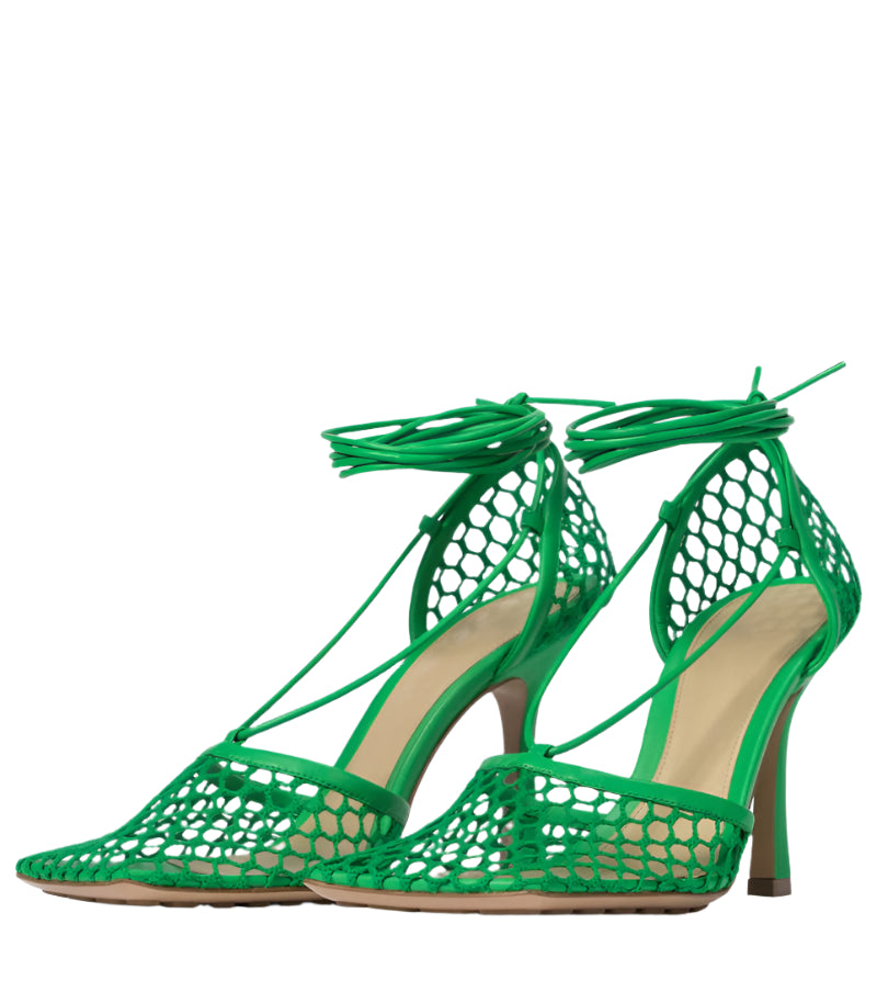 Hand Woven Sheepskin and Microfiber Lace Up Heels